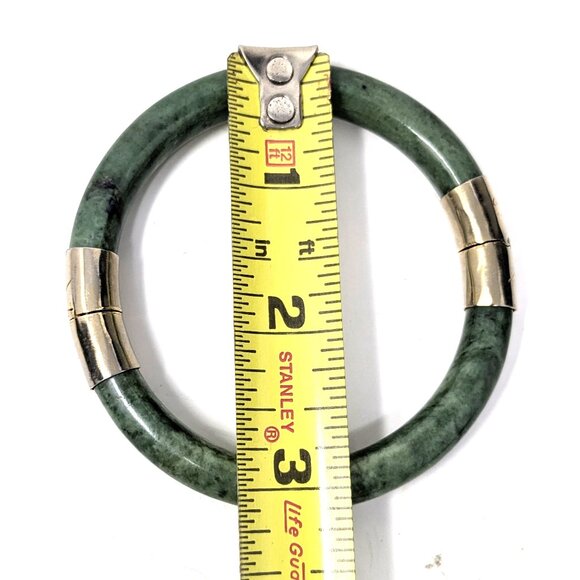 Vintage spinach green nephrite jade hinged bracelet Gold Plate sz 7.5 - Picture 7 of 15